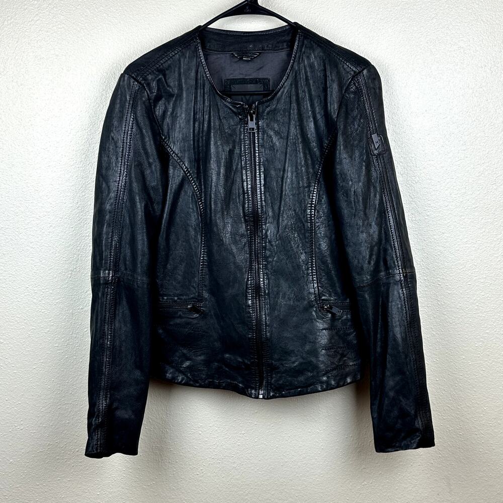 MAURITIUS Lambskin Leather Jacket Black Medium Moto Women's